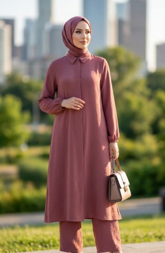 Tweedelige Set Van Tuniek En Broek Van Aerobin-stof 4142-05 Roze 4142-05