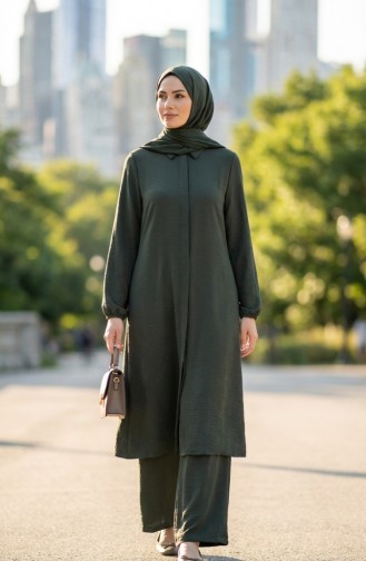 Aerobin Stoff-Tunika Und Hose Zweiteiliges Set 4142-06 Dunkelgrün 4142-06