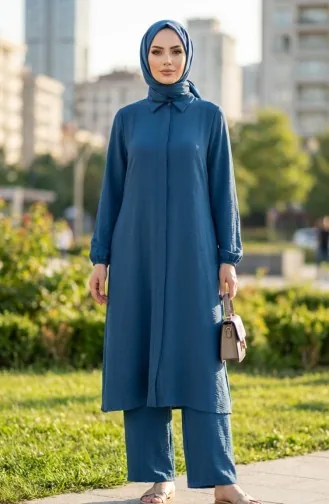 Aerobin Kumaş Tunik Pantolon İkili Takım 4142-07 İndigo