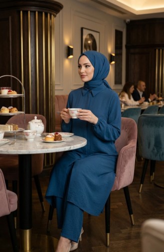 Tweedelige Set Van Tuniek En Broek Van Aerobin-stof 4142-07 Indigo 4142-07