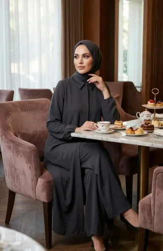 طقم تونيك وبنطال من قماش أيروبين، قطعتين، 4142-08، لون أنثراسيت 4142-08