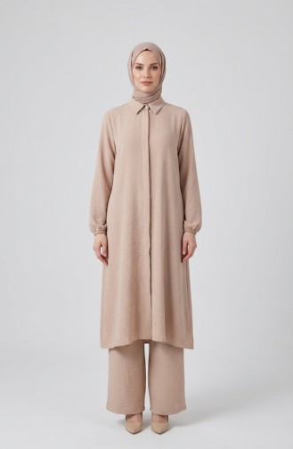 Aerobin Kumaş Tunik Pantolon İkili Takım 4142-09 Bej