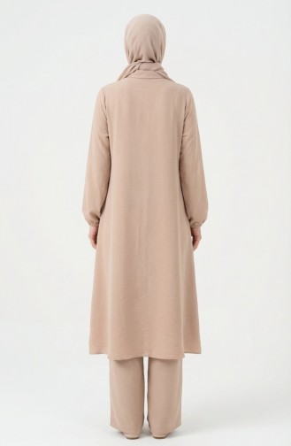 Aerobin Kumaş Tunik Pantolon İkili Takım 4142-09 Bej