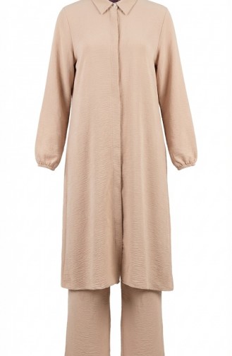 Aerobin Kumaş Tunik Pantolon İkili Takım 4142-09 Bej