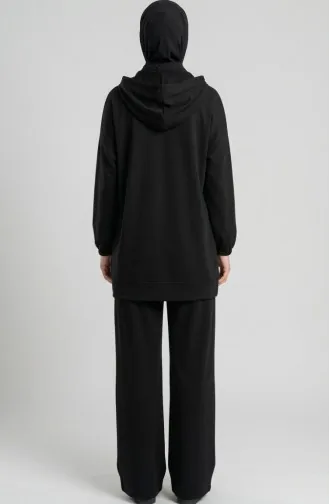 Oysho Kumaş Kapüşonlu Tunik Pantolon İkili Takım 0236-01 Siyah