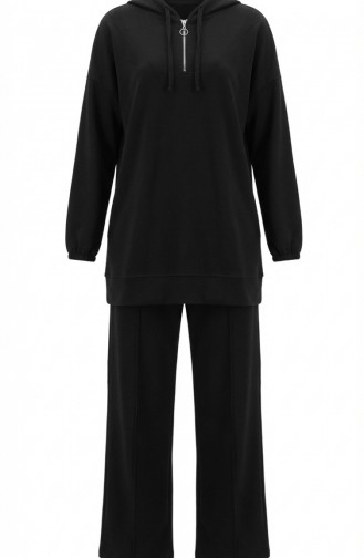 Ensemble Deux Pièces Tunique à Capuche Et Pantalon En Tissu Oysho 0236-01 Noir 0236-01