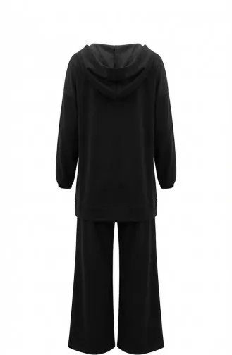 Oysho Kumaş Kapüşonlu Tunik Pantolon İkili Takım 0236-01 Siyah