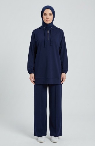 Oysho Fabric Hooded Tunic And Pants Two-Piece Set 0236-02 Navy Blue 0236-02