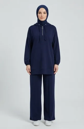 Oysho Kumaş Kapüşonlu Tunik Pantolon İkili Takım 0236-02 Lacivert