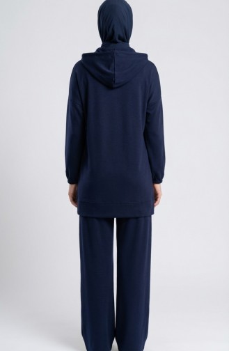 Oysho Fabric Hooded Tunic And Pants Two-Piece Set 0236-02 Navy Blue 0236-02