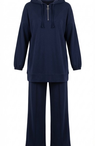 Oysho Fabric Hooded Tunic And Pants Two-Piece Set 0236-02 Navy Blue 0236-02