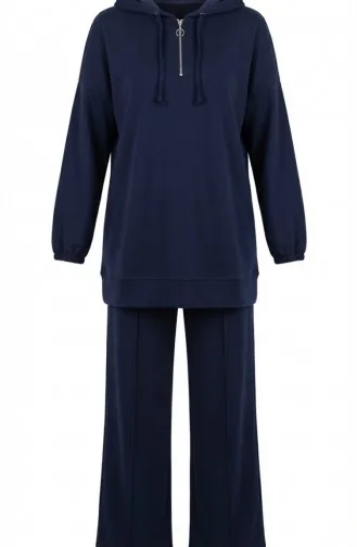 Oysho Kumaş Kapüşonlu Tunik Pantolon İkili Takım 0236-02 Lacivert