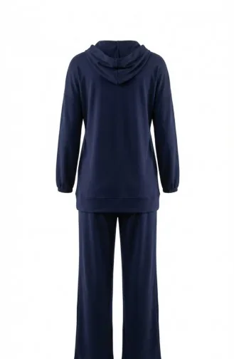 Oysho Kumaş Kapüşonlu Tunik Pantolon İkili Takım 0236-02 Lacivert