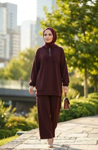 Oysho Stoff-Set Mit Kapuzentunika Und Hose Zweiteilig 0236-04 Braun 0236-04