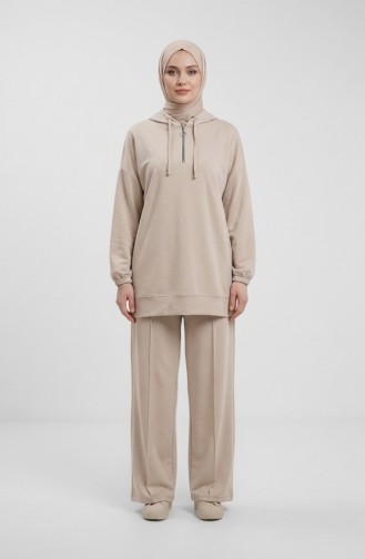 Oysho Fabric Hooded Tunic And Pants Two-Piece Set 0236-03 Beige 0236-03
