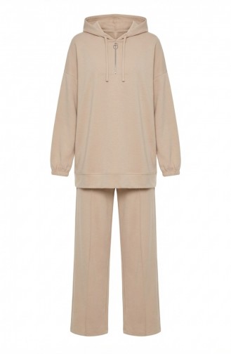 Oysho Fabric Hooded Tunic And Pants Two-Piece Set 0236-03 Beige 0236-03
