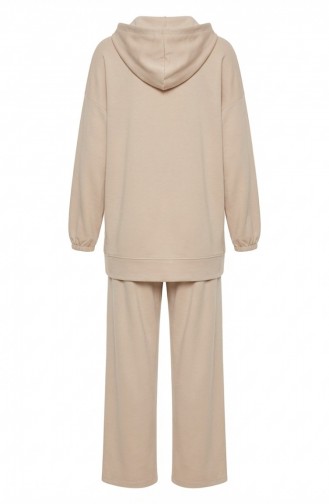 Oysho Fabric Hooded Tunic And Pants Two-Piece Set 0236-03 Beige 0236-03