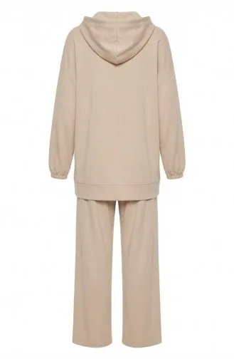 Oysho Kumaş Kapüşonlu Tunik Pantolon İkili Takım 0236-03 Bej