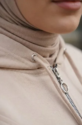 Oysho Kumaş Kapüşonlu Tunik Pantolon İkili Takım 0236-03 Bej