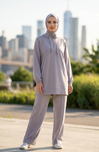 Oysho Stoff-Set Mit Kapuzentunika Und Hose Zweiteilig 0236-05 Grau 0236-05