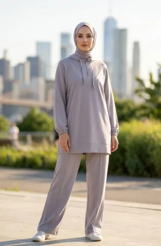 Oysho Fabric Hooded Tunic And Pants Two-Piece Set 0236-05 Grey 0236-05