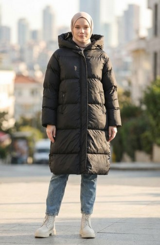 Kapüşonlu Şişme Mont 7031-02 Siyah