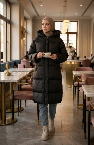 Kapüşonlu Şişme Mont 7031-02 Siyah