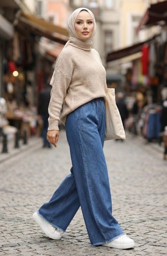 Tencel-stof Elastische Taille Jeans 5827-02 Blauw 5827-02