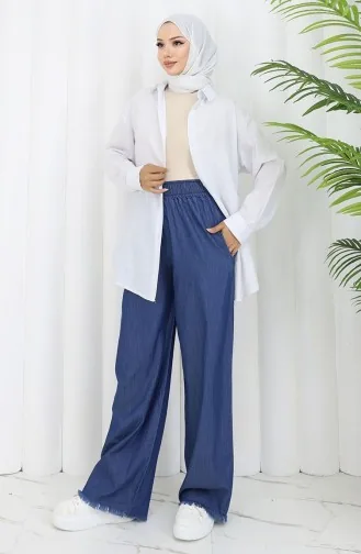 Tensel Kumaş Beli Lastikli Kot Pantolon 5827-03 Lacivert