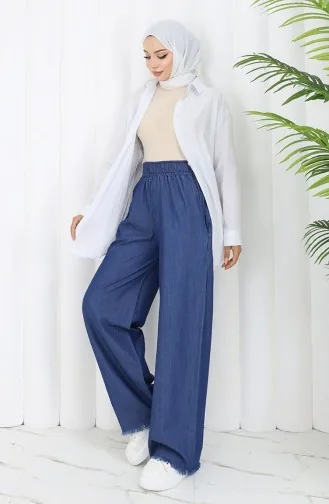 Tensel Kumaş Beli Lastikli Kot Pantolon 5827-03 Lacivert