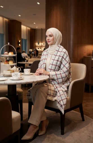 Schulterschal 1203-01 Beige Burgunderrot 1203-01