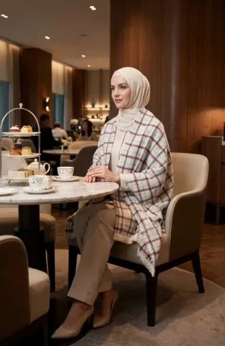 Châle D`épaule 1203-01 Beige Bordeaux 1203-01