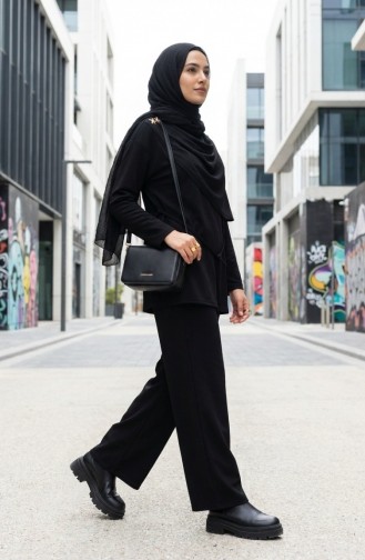 Zweiteiliges Set Aus Tunika Und Hose Mit Sternenapplikation 2209-02 Schwarz 2209-02