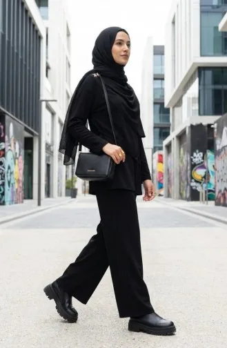 Zweiteiliges Set Aus Tunika Und Hose Mit Sternenapplikation 2209-02 Schwarz 2209-02