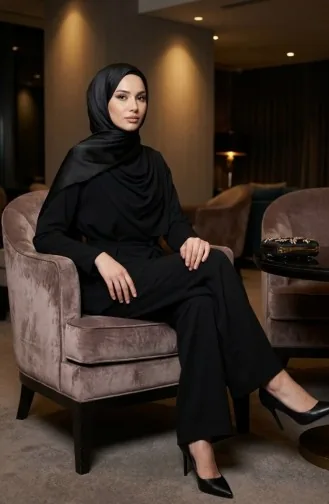 Zweiteiliges Set Aus Tunika Und Hose Mit Sternenapplikation 2209-02 Schwarz 2209-02