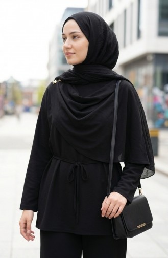 Zweiteiliges Set Aus Tunika Und Hose Mit Sternenapplikation 2209-02 Schwarz 2209-02