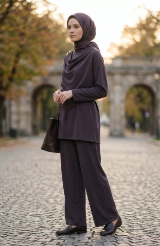 Ensemble Deux Pièces Tunique Drapée Et Pantalon à Détails étoilés 2209-03 Gris 2209-03