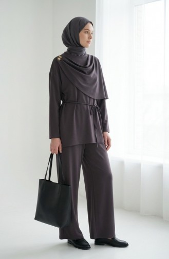 Ensemble Deux Pièces Tunique Drapée Et Pantalon à Détails étoilés 2209-03 Gris 2209-03