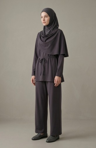 Ensemble Deux Pièces Tunique Drapée Et Pantalon à Détails étoilés 2209-03 Gris 2209-03