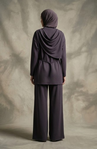 Ensemble Deux Pièces Tunique Drapée Et Pantalon à Détails étoilés 2209-03 Gris 2209-03