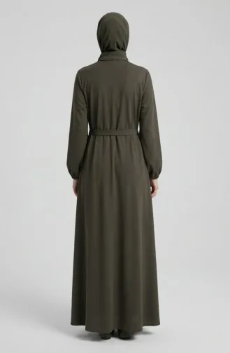 Abaya 2212-01 Khaki Verziert Mit Knöpfen Elastischen Ärmeln Und Gürtel 2212-01