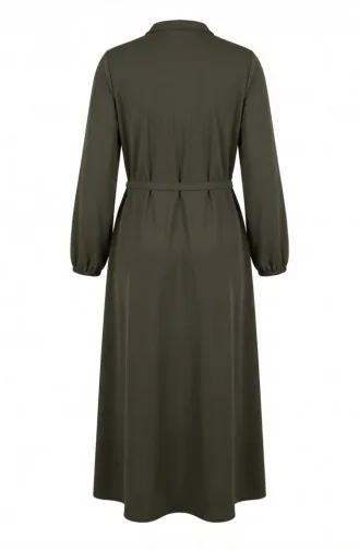 Abaya 2212-01 Khaki Verziert Mit Knöpfen Elastischen Ärmeln Und Gürtel 2212-01