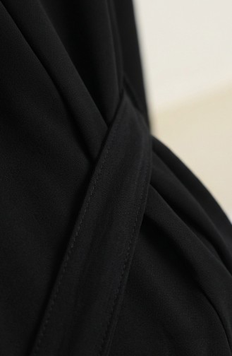 عباية سوداء مزينة بأزرار، وأكمام مطاطية، وحزام، موديل 2212-02 2212-02