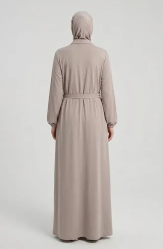 Abaya Beige à Boutons Manches élastiquées Et Ceinture Modèle 2212-05 2212-05