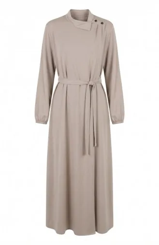 Abaya Beige à Boutons Manches élastiquées Et Ceinture Modèle 2212-05 2212-05