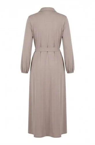 Abaya Beige à Boutons Manches élastiquées Et Ceinture Modèle 2212-05 2212-05