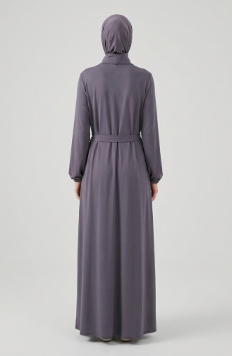 Button-Detailed Elasticated Sleeve Belted Abaya 2212-06 Grey 2212-06