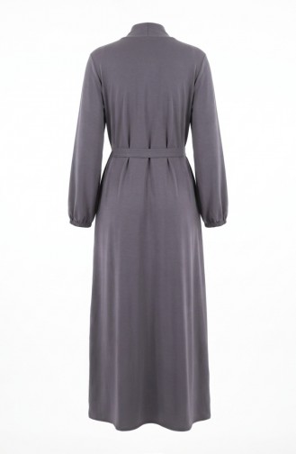 Button-Detailed Elasticated Sleeve Belted Abaya 2212-06 Grey 2212-06