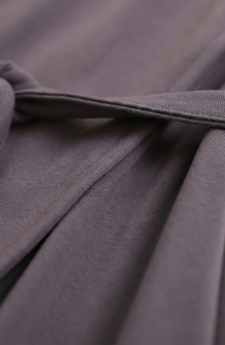 Button-Detailed Elasticated Sleeve Belted Abaya 2212-06 Grey 2212-06