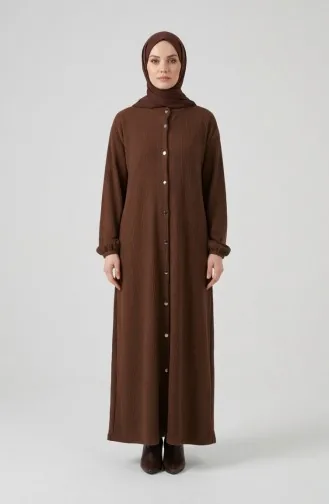 Lange Geknöpfte Winter-Abaya Mit Elastischen Ärmeln 2214-01 Tan 2214-01
